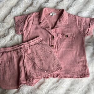 Heyson Pink Two-Piece Cotton Pajama Set - Short Sleeve Top & Shorts. Small